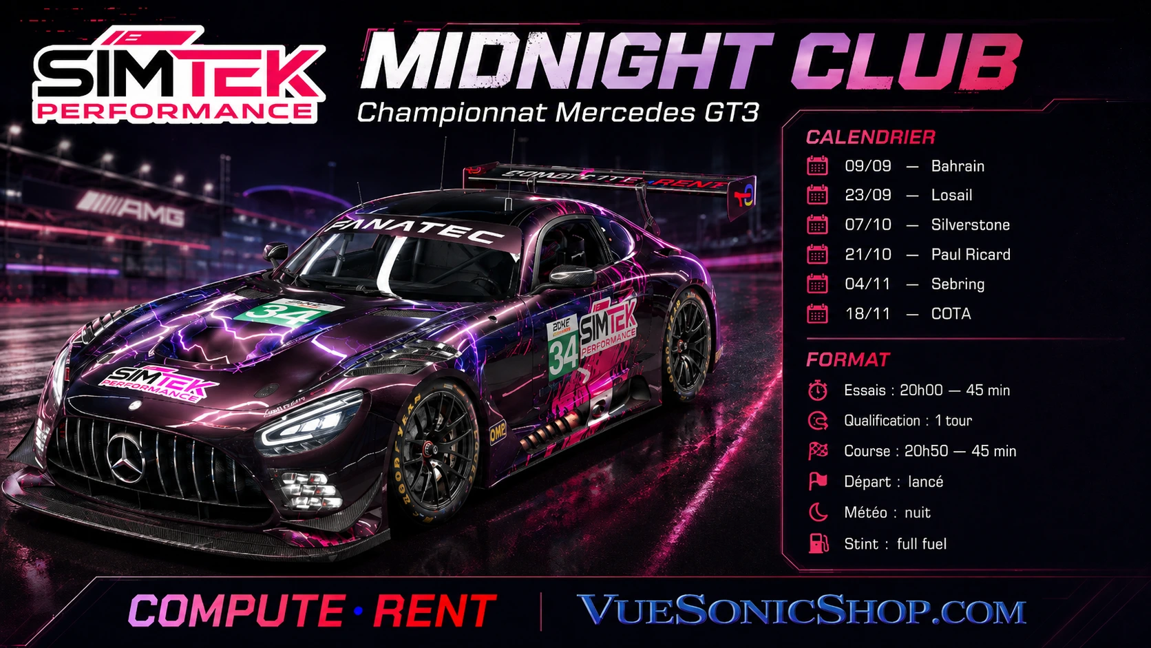 SimTek Performance Midnight Club — Championnat Mercedes AMG GT3 nocturne 2026